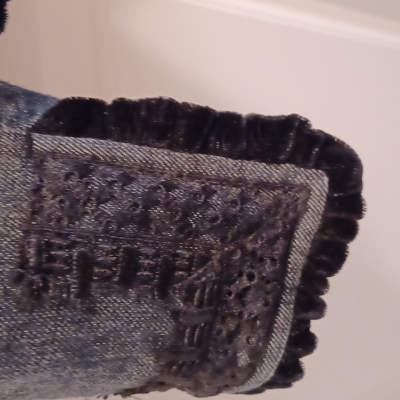 Denim Lace & Velvet Trimmed Fitted Jacket. - Picture 5 of 11